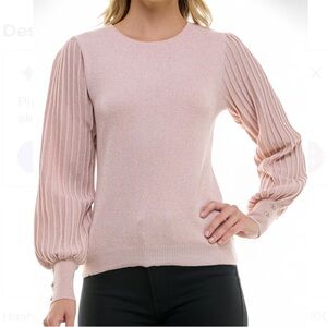 NANETTE LEPORE Shimmer Sweater with gold buttons on Pleated Sleeves Sz Small NWT